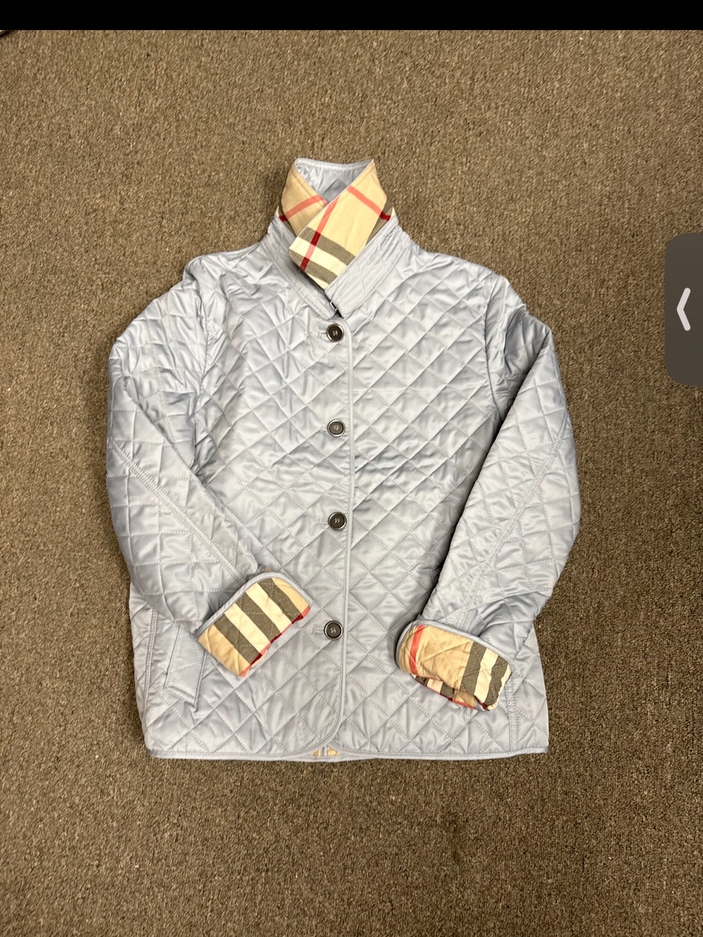 Burberry Light Blue Quilted Jacket with Check Lining